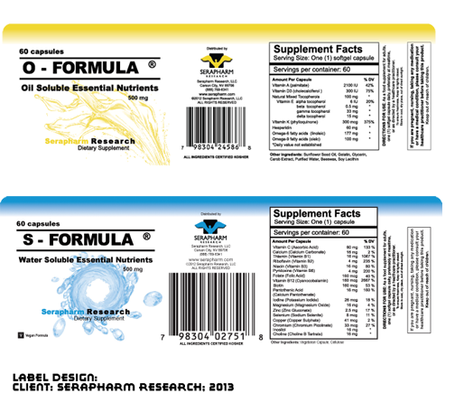 SERAPHARM nutrient supplements, Label Design by Bruce Hilvitz